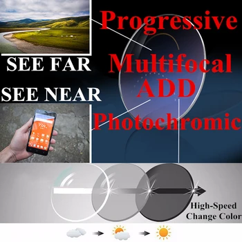 1.56 1.61 1.67 Fotossensíveis Multifocal Progressiva Leitura de Lentes de Óculos para Ver ao Longe e de Perto Coloridas Lentes de Prescrição de Lentes