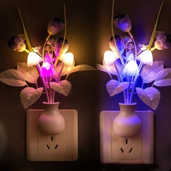 Led Flor, Cogumelo Luzes da Noite Para o Quarto Moderno Sensor de Plug-in Lâmpada de Parede de Romã Vasos de Decoração de Sala de estar Luminárias