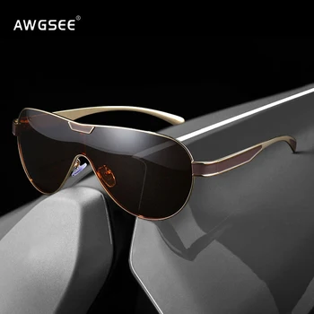 AWGSEE 2023 Grande Escudo de Óculos de sol masculino feminino Quadro de Alumínio Lente Polarizada Permeável Óculos de Condução de Óculos Retro Tons UV400