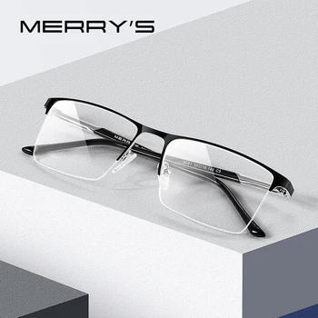 MERRYS DESIGN Homens de Liga de Óculos de Armação Masculina Praça Metade Óptico de Ultraleve de Negócios Estilo de Miopia Prescrição de Óculos S2051