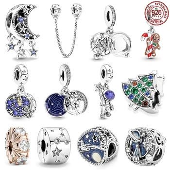 O novo 925 prata esterlina lua azul astronauta moda esferas se encaixa original pulseira Pandora DIY belo presente de aniversário