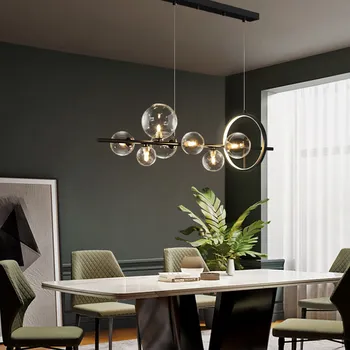 Lustres para Sala de Jantar Moderna Nórdicos Decoração de Casa de LED Designer Longo Pingente de Lâmpadas de Vidro Bolha Abajur Haning Luminária