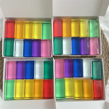 5cm Lucent Retângulo Cubos de arco-íris Cristal de Pedra Sensorial Translúcido Brinquedos de Empilhar Cubos de Acrílico Blocos de Construção para Crianças de Presente