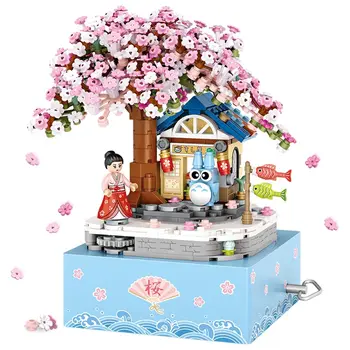 LOZ Japão Sob A Árvore de Sakura Mini Bloco Caixa de Música Tijolos para Construção Totoro Quimono Figuras de Brinquedos Educativos, a Coleção para o Presente