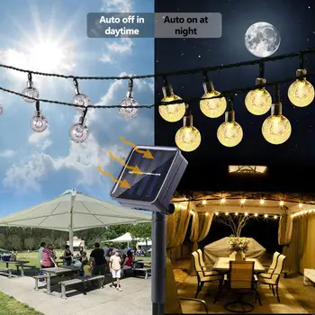 50 LEDs 10m Bola de Cristal de Luz Solar Exterior IP65 Waterproof a Cadeia de Fadas Lâmpadas Solares Guirlandas para o Jardim Decoração de Natal