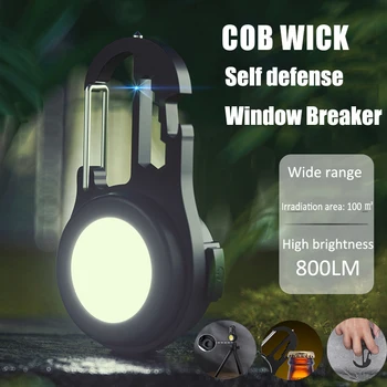 LED Mini Lanterna de Bolso Forte Recarregável USB Chaveiro de Defesa pessoal Lanterna COB Tocha Multifunções Acampamento ao ar livre Luz