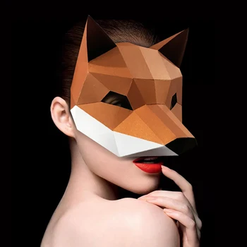 Fox Animal, Metade Máscara de Rosto de Modelo de Papel,3D Papercraft Arte do Origami, Festa a Fantasia, Cosplay,Trajes Adultos feitos a mão DIY de Artesanato Brinquedo RTY190