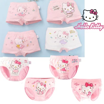 Kawaii Hello Kitty Boxer de Algodão roupa íntima infantil de 3 a 8 Anos de Idade Média das Crianças Sanrio Kitty Baby Cueca 4Pcs Terno