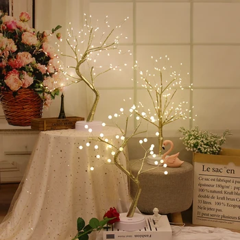 Fogo Árvore de Luz Noturna luminárias de Mesa Com Bateria e USB Decorativa Luzes de Fadas para Festa de Casamento, Decoração do Quarto