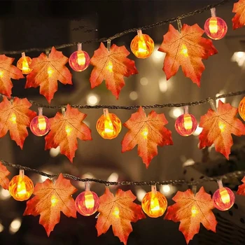 Outono Decorações LED Maple Folha de Abóbora Luz da Decoração de Outono Grinalda de Natal, Halloween, dia de ação de Graças Decorações