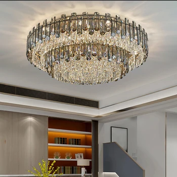 Luxo sala de estar lustre de teto, ampla e moderna de cristal da lâmpada de casa, a decoração de cristal brilho quarto ouro luminária