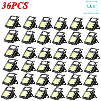 36pcs Mini do DIODO emissor de Luz de Trabalho Portátil de Bolso Lanterna Recarregável USB Chave de Luz da Lanterna de Campismo Fora de Caminhada da ESPIGA Lanterna