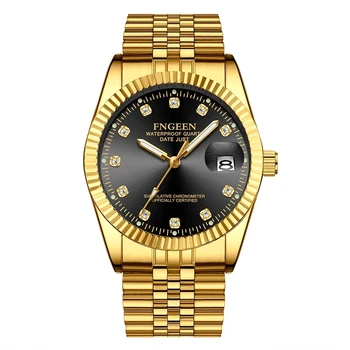 FNGEEN Assistir Homens de Negócios de Moda de pedra de Strass Masculino Relógio Homens de Quartzo Relógios de Ouro de melhor Marca de Luxo Impermeável Data do Relógio de Pulso