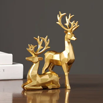 Nordic Renas De Natal Figura 2 Pcs Geométricas Resina Sentado Standing Elk Veado Estátua Para Casa, Escritório De Decoração, Acessórios