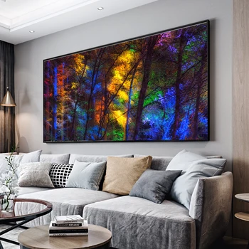 WANGART Tamanho Grande colorido floresta de árvores de Lona Cartaz Impressões de Arte para a Sala de estar Decorativa Imagem Moderna Casa