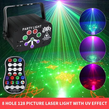 128 Padrões de Luz Laser 8-buraco de Luz da Fase do USB de Recarga sem Fio de Controle de DJ Efeito de Luz para a Casa de Férias de Natal Giift