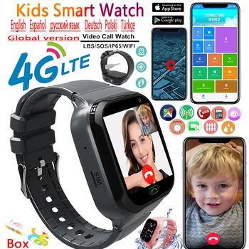 Crianças Smart Watch Meninas Menino Cheio de Toque de Chamada de Vídeo wi-FI 4G do Relógio do Telefone SOS de Localização de Câmara de Tracker Criança Inteligente Relógio Com Caixa de Presente