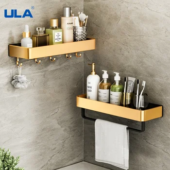 ULA de Luxo Prateleiras do Banheiro Sem Perfuração Portas de Alumínio de Parede do Chuveiro da Prateleira Shampoo Titular Toalha de Banho Organizador