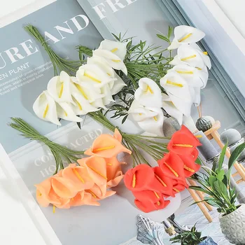 24pcs toque Real PE Mini lírio de Calla flores artificiais Chefes de decoração de casamento Multicolor Artesanal DIY Scrapbooking