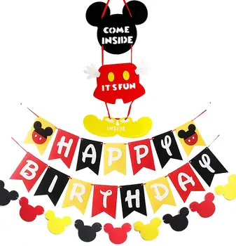 Mickey Mouse Tema da Festa de Aniversário de Suprimentos Banner de boas-Vindas Porta Cabide Kit Feliz Aniversário Faixa de Judy para Crianças Meninos do Bebê