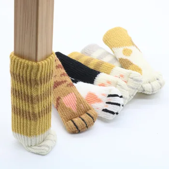 4pcs/monte de Lã de Tricô Perna da cadeira Capa Dupla-camada de espessamento Piso de proteção Pata de Gato Mudo Móveis de pé meias Almofadas