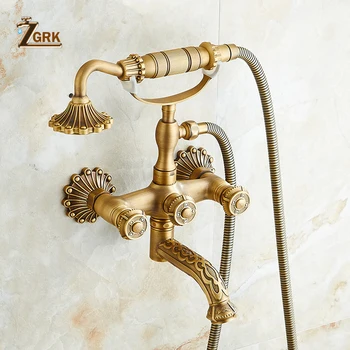 ZGRK Sistema de Chuveiro Banheiro Torneira de Chuveiro de Mão Conjunto de Bronze Torneiras Misturadoras Top Spray Chuveiro com efeito de Chuva Chefe de Lavar roupa Torneiras Antigas