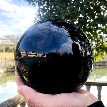 20cm 6A+ obsidiana Natural bola de cristal, decoração bola adivinho circular de pedra, bola de fotografia de casamento acessórios+pedestal