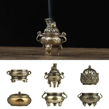 Estilo Antigo Cense Vara Titular Da Área De Trabalho Ornamentos Retro Bronze Mini Incensário De Qilin Cabeça Oca Lotus Queimador De Incenso