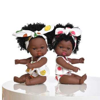 35CM Americana Renascer Preto as Bonecas do Bebê do Banho Jogar Cheia de Silicone Preto Reborn Dolls Vestido de Verão Bebê África Boneca Brinquedo de Menina Garoto Presente