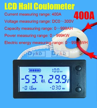 DC 300V 50A 100A 200 A 400 A Bateria do Monitor digital voltímetro Amperímetro a Capacidade da Bateria coulometer Potência watt-hora + sensor Hall