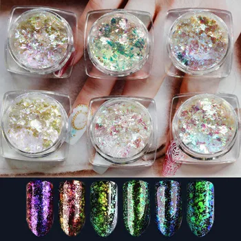1 caixa de DIY lucency Camaleão 3D Flocos de Lantejoulas Unhas de Glitter em Pó Pó Espelho Chrome Pigmento da Arte do Prego Folhas de Decorações