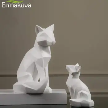 ERMAKOVA Geométricas Fox Escultura de Estátuas de Animais Branca Simples Resumo de Enfeites para Decoração de Casa Moderna