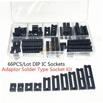 66PCS/Lote de IC do MERGULHO Sockets Adaptador Solda Tipo Soquete Kit 6,8,14,16,18,20,24,28 pinos + Caixa