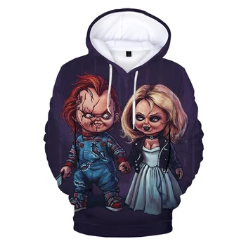 A noiva de Chucky Impressos em 3D Capuz em Moletom Homens Mulheres Moda Casual Pulôver de Chucky Harajuku Streetwear Plus Size Hoodies