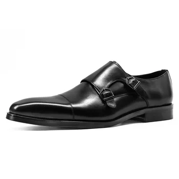 Homens Sapatos de Couro 2021 Novos Negócios Formais Sapatos de Homens Duplos coreano Fivelas de Couro Monge Sapatos para Homem