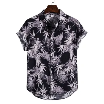 Moda De Verão De Homens De Camisa Havaiana Estampa Étnica Botões De Roupa De Cama De Algodão De Manga Curta De Praia Blusa Tops Streetwear Férias Camisa