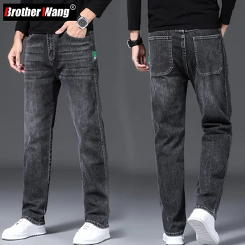 Irmão Wang Plus Tamanho 42 44 Homens Regular Fit Jeans Outono Nova Moda Casual Jeans Stretch Calças Masculinas Roupas de Marca