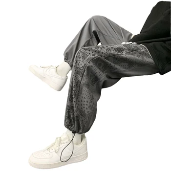 O coreano de Moda masculina de Impressão Gráfica Casual Calças de Verão, Homens de Streetwear Hip Hop Calças de Jogging de Todos-jogo Reta Preta-perna de Calça