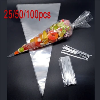 25/50/100pcs presente de Natal flores festa de casamento pipoca doces de Halloween de celofane transparente embalagem saco