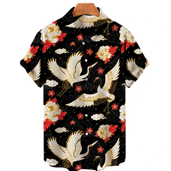 2022 Animal Guindaste Impressão 3d de Praia Havaiana de Verão, Camisa de Manga Curta, Camisa de Streetwear Solto 5xl Camisa Social, Camisa Homme