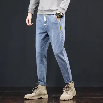2022 primavera/verão dos homens de moda jeans casual reta azul jeans, calças soltas, jeans casual calças