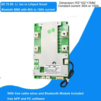 7S 8S 24V Li ion ou Lifepo4 Smart Bluetooth BMS com UART comunicação 80A ou 100A corrente constante Inteligente PCB