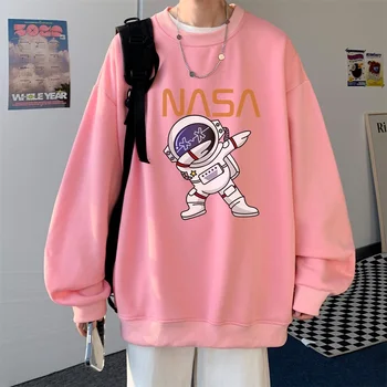 2022 Primavera dos Homens Novos Astronauta Impressão de manga comprida T-Shirt da Moda Casual masculina Tamanho Grande Frouxo em torno do Pescoço Sweatershirt