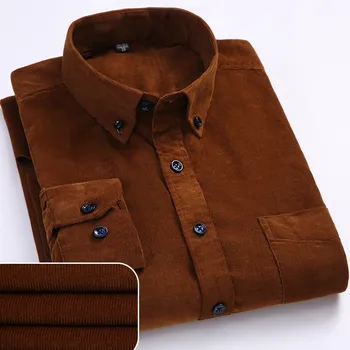 6xl Outono/inverno Aquecido Qualidade 100%algodão de manga comprida de Veludo colar de botão casual shirts para os homens confortável