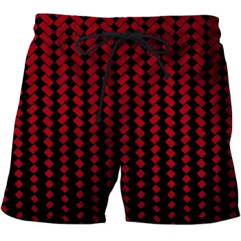 Vermelho Xadrez 3D Impressão de Praia no Verão Shorts masculinos Homens a Bordo Calções Anime Curto Plage Casual, Seca Rápido, Streetwear Férias 2022