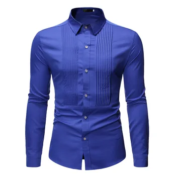 Azul Royal Wedding Camisa De Smoking Homens 2023 Marca De Moda Slim Fit Manga Longa Mens Camisas De Vestido Business Casual Camisa Homme