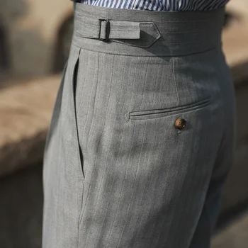 Casual Cintura Alta Reta Calças Listradas Homens Versátil Negócio Formal Calças Calça Para Homem masculina italiana Social Calças