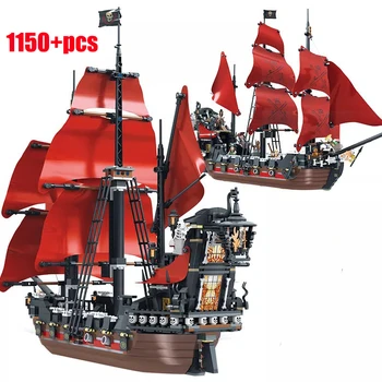 Cidade Dos Piratas do Caribe a Construção de Navios de Blocos de DIY idéia Queen Anne Revenge Modelos de Navios Tijolos de Brinquedos Para crianças, Crianças