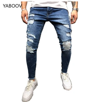 Novos Homens de calças de Brim do Trecho Destruído Rasgado de Design de Moda Kanye West Estilo Jeans Skinny para Homens, Além de Tamanho 3XL