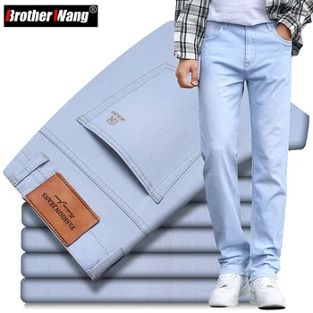 2022 Primavera Verão dos Homens Novos do Céu Azul Slim Stretch Jeans Clássico Estilo de Moda Casual, de Jeans, Calças Masculinas da Marca Calças
